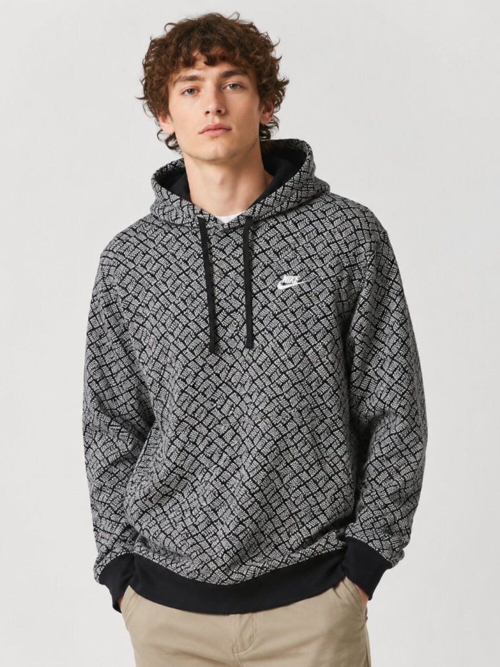 Nike Sports Essentials Hoodie XL Black Gray All Over Logo Streetwear